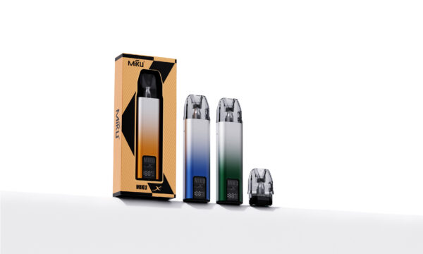 MIKU X PRO Sunset Orange, Ocean Blue, and Aurora Green refillable vape pod kits