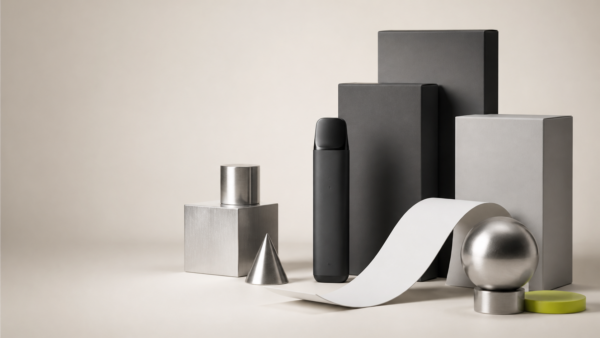 Minimal vape device, packaging and receipt arranged for a cost comparison