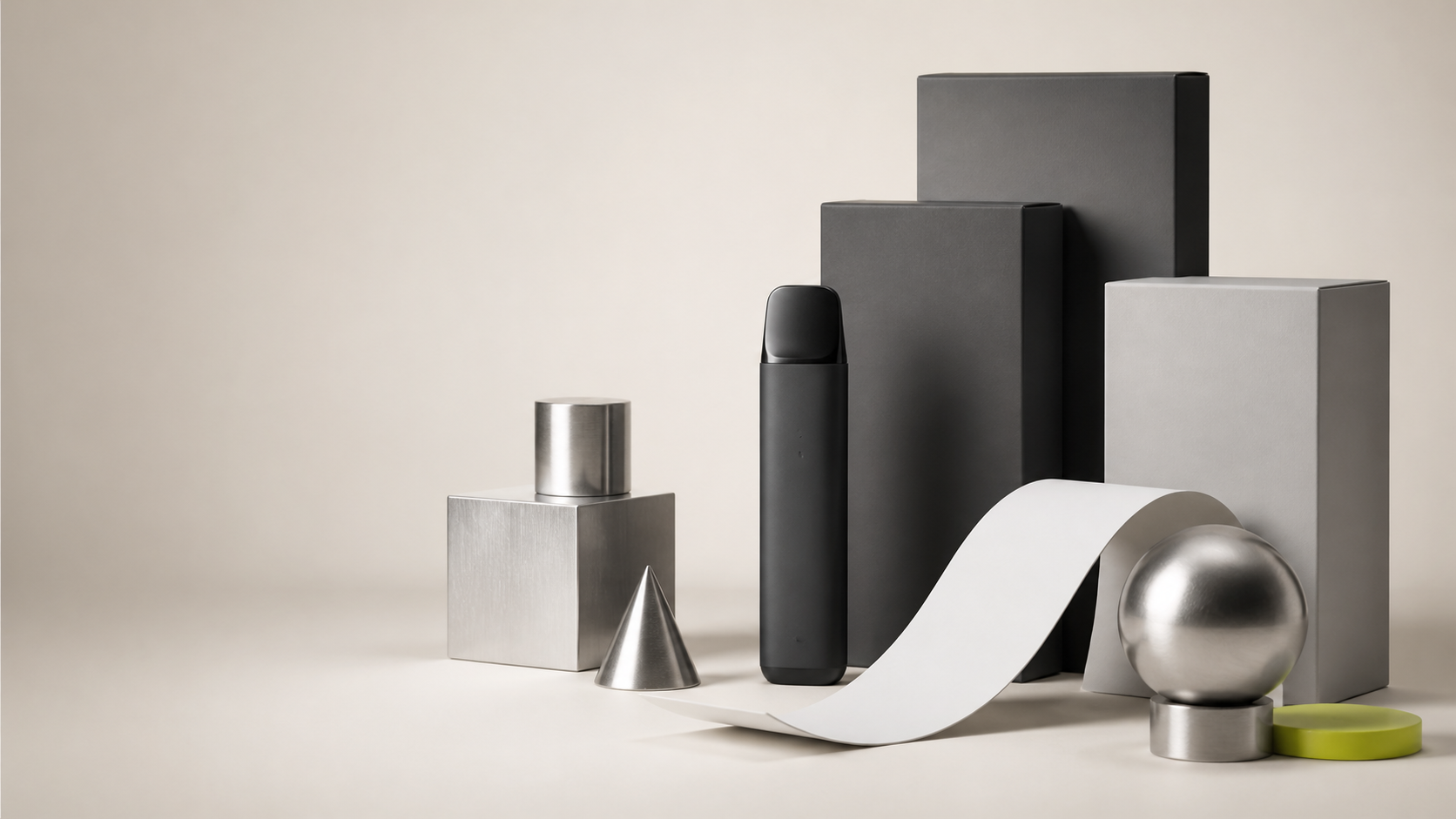 Minimal vape device, packaging and receipt arranged for a cost comparison